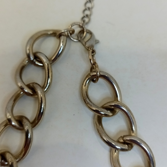 Two-Tone Blue Enamel Necklace Mid-Century Gold Tone Trim Statement Necklace - Picture 6 of 6